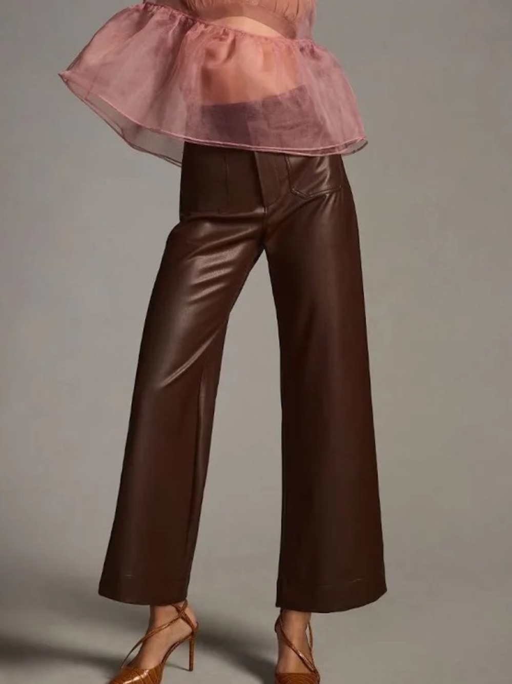 Maeve The Colette Cropped Vegan Leather Trouser In Brown Size 31